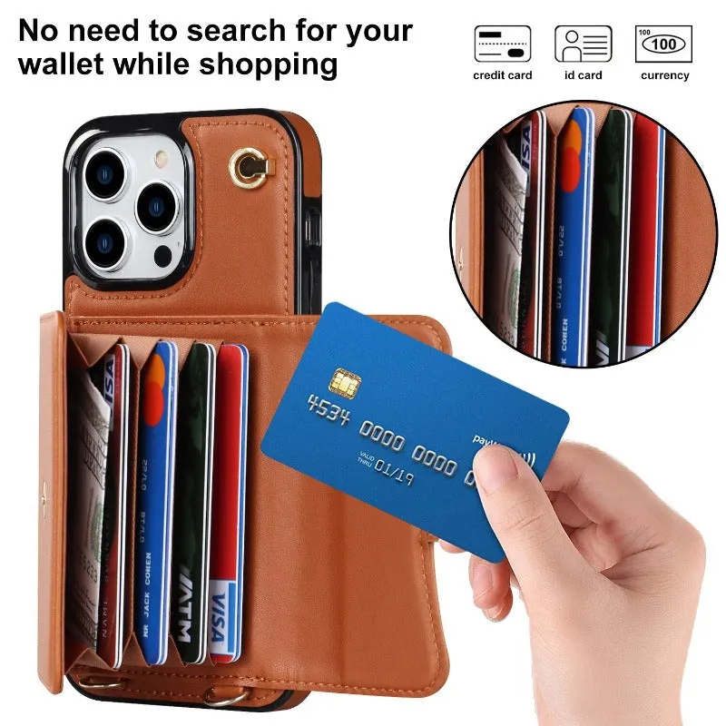 Crossbody Wallet Leather Phone Case With Wrist Strap Lanyard For iPhone