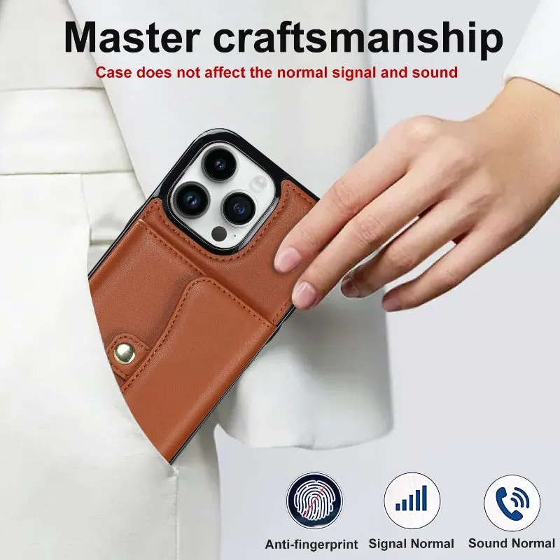 Crossbody Wallet Leather Phone Case With Wrist Strap Lanyard For iPhone