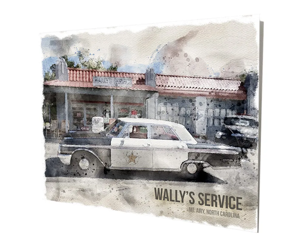 Deputy Sheriff Car In Front Of Wally's Service Station Aluminum Stand Off Wall Decor