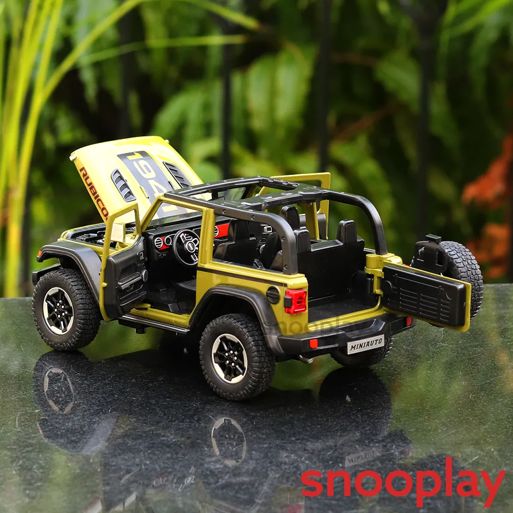 Diecast Off Road SUV Open Roof Jeep Resembling Rubicon 1941 with Openable doors and Pull Back Feature (Scale 1:24) - Assorted Colours