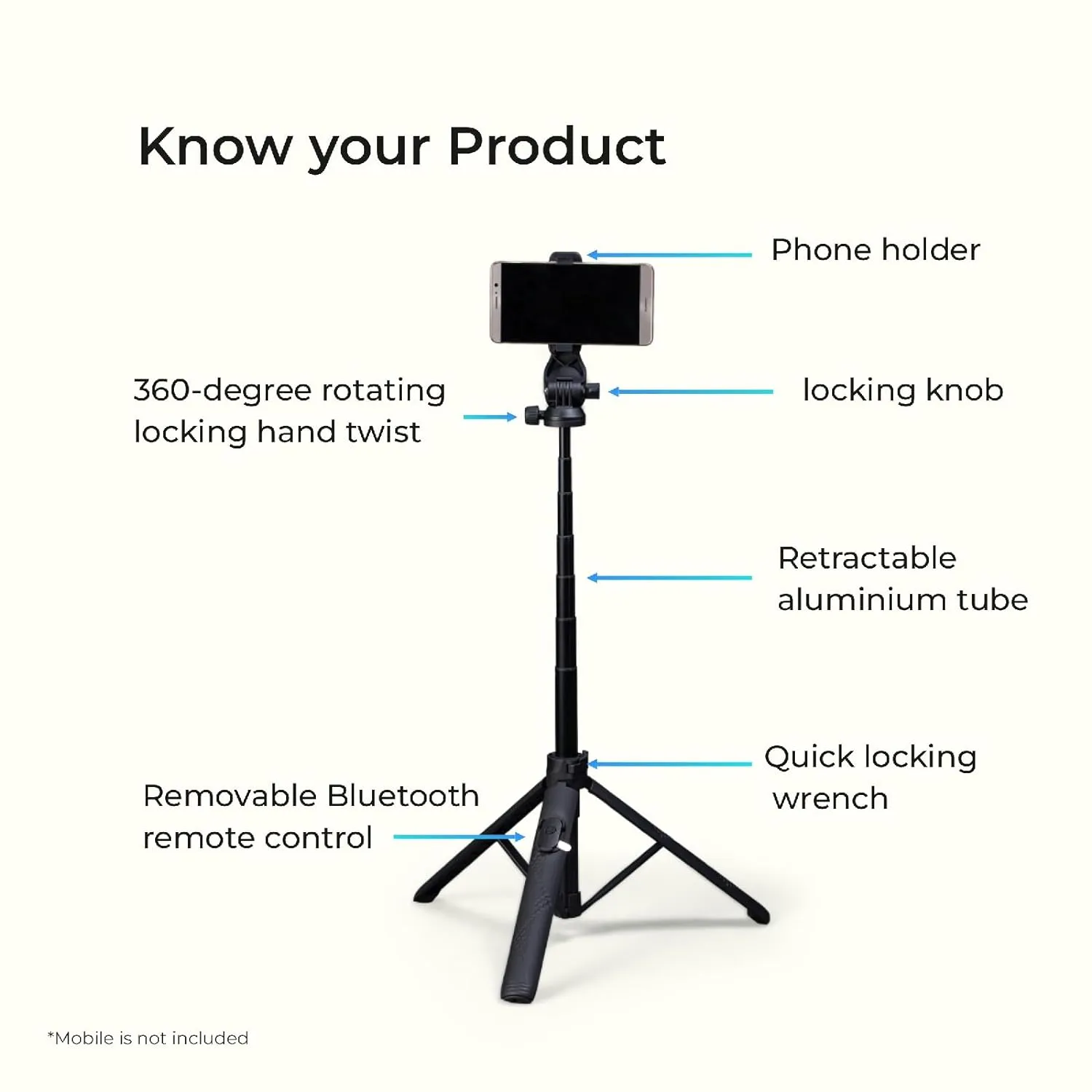 Digitek (DTR-525 SS) Portable Long Tripod Selfie Stick with 3 Legs Tripod