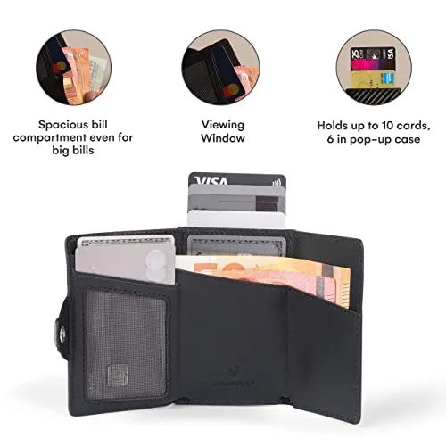 Donbolso Wallet Flip Slim Leather Rfid Card Holder Carbon