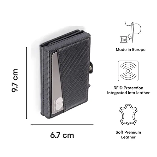 Donbolso Wallet Flip Slim Leather Rfid Card Holder Carbon