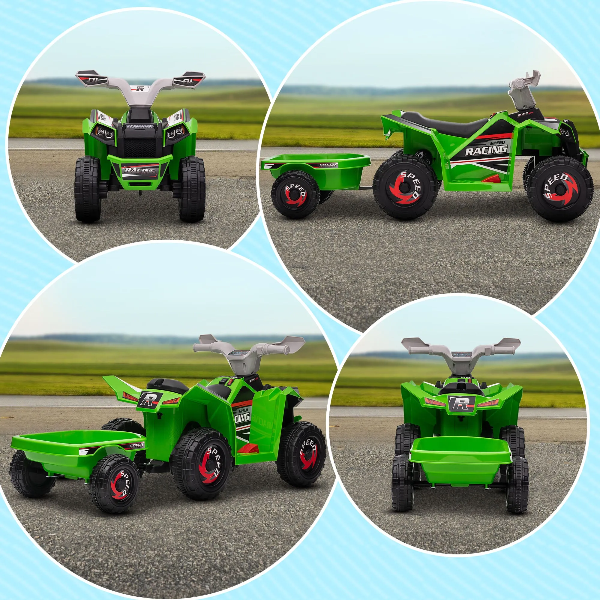 Electric Quad Bike, 6V Kids Ride-On ATV with Back Trailer - Green