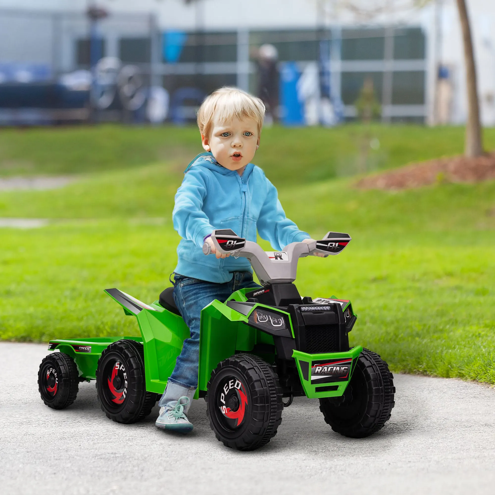 Electric Quad Bike, 6V Kids Ride-On ATV with Back Trailer - Green