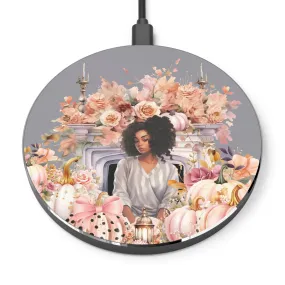 Flowers and Pumpkins Wireless Charger (Black Girl Design)