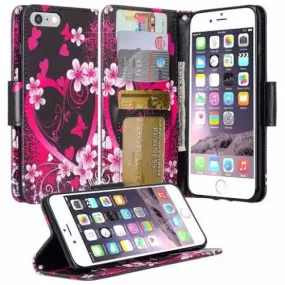 For Apple iPhone 8 Case,  Wrist Strap Pu Leather Magnetic Flip Fold[Kickstand] Wallet Case with ID & Card Slots for iPhone 8 - Flower Hearts