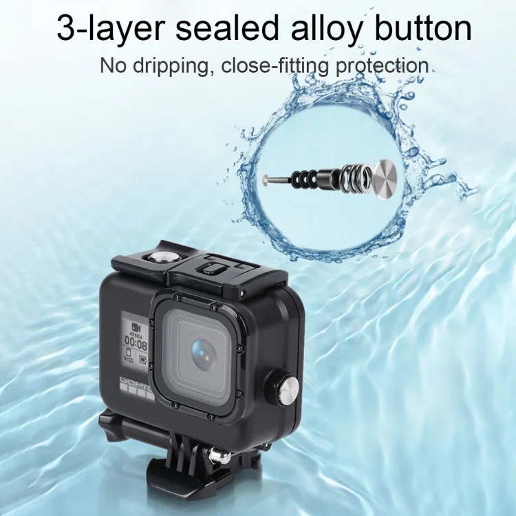 For GoPro HERO8 Black 45m Waterproof Housing Protective Case with Buckle Basic Mount & Screw & (Purple, Red, Pink) Filters & Floating Bobber Grip & Strap & Anti-Fog Inserts (Transparent)