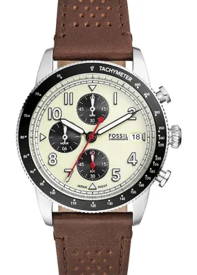 FOSSIL SPORT TOURE CREAM DIAL CHRONOGRAPH BROWN LEATHER BAND FS6042