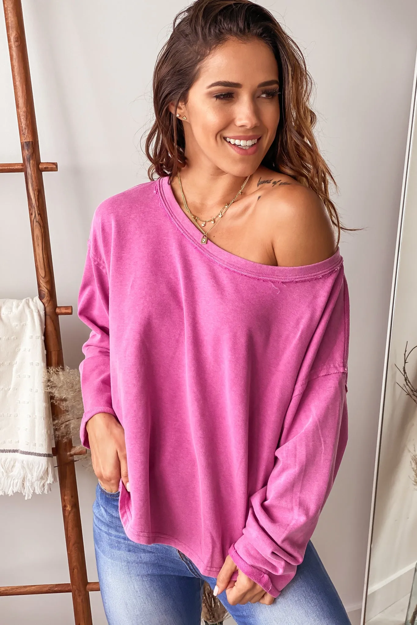 Fuchsia Sweatshirt With Open Back