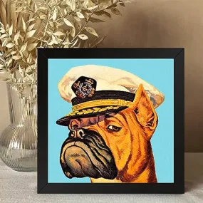 GADGETS WRAP Printed Photo Frame Matte Painting for Home Office Studio Living Room Decoration (10x10inch Black Framed) - Boxer Dog Wearing Captian Hat