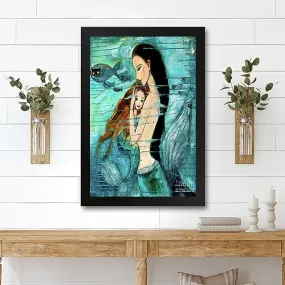 GADGETS WRAP Printed Photo Frame Matte Painting for Home Office Studio Living Room Decoration (11x14inch Black Framed) - Mermaid Mother And Child