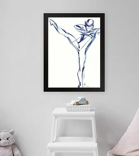 GADGETS WRAP Printed Photo Frame Matte Painting for Home Office Studio Living Room Decoration (11x17inch Black Framed) - Contemporary Ballet Dancer, Blue Print