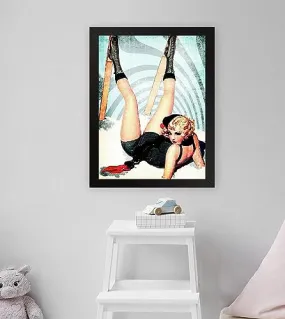 GADGETS WRAP Printed Photo Frame Matte Painting for Home Office Studio Living Room Decoration (11x17inch Black Framed) - Pin Up Girl With Ski Print