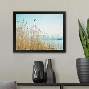 GADGETS WRAP Printed Photo Frame Matte Painting for Home Office Studio Living Room Decoration (11x9inch Black Framed) - Beach Print, Water Reeds Mountains Oceans