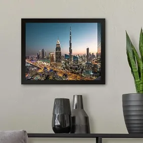 GADGETS WRAP Printed Photo Frame Matte Painting for Home Office Studio Living Room Decoration (11x9inch Black Framed) - City Buildings Night