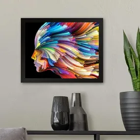 GADGETS WRAP Printed Photo Frame Matte Painting for Home Office Studio Living Room Decoration (11x9inch Black Framed) - Colorful Abstract Woman Portrait