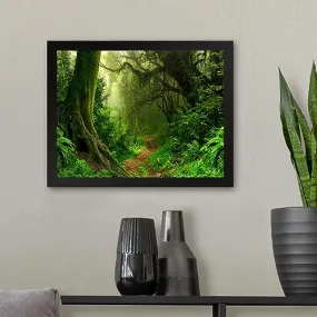 GADGETS WRAP Printed Photo Frame Matte Painting for Home Office Studio Living Room Decoration (11x9inch Black Framed) - Deep Green Forest Scenery