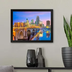 GADGETS WRAP Printed Photo Frame Matte Painting for Home Office Studio Living Room Decoration (11x9inch Black Framed) - Minneapolis Cityscape