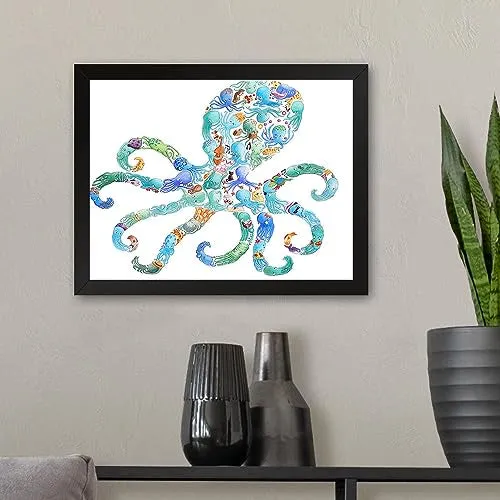 GADGETS WRAP Printed Photo Frame Matte Painting for Home Office Studio Living Room Decoration (11x9inch Black Framed) - Octopus (2)