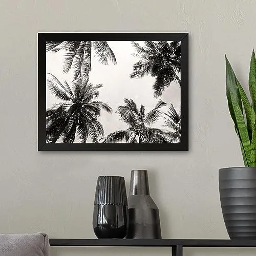 GADGETS WRAP Printed Photo Frame Matte Painting for Home Office Studio Living Room Decoration (11x9inch Black Framed) - Palm Trees B&W