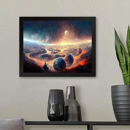 GADGETS WRAP Printed Photo Frame Matte Painting for Home Office Studio Living Room Decoration (11x9inch Black Framed) - Planets Galaxy Fantasy