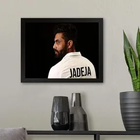 GADGETS WRAP Printed Photo Frame Matte Painting for Home Office Studio Living Room Decoration (11x9inch Black Framed) - Ravindra Jadeja Side Pose