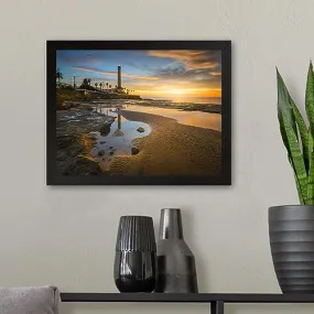 GADGETS WRAP Printed Photo Frame Matte Painting for Home Office Studio Living Room Decoration (11x9inch Black Framed) - Seascape With Lighthouse Sunset