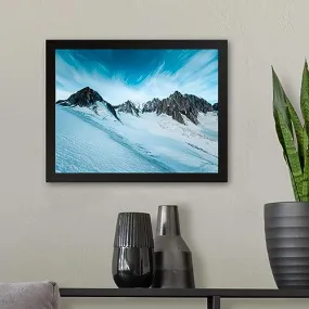 GADGETS WRAP Printed Photo Frame Matte Painting for Home Office Studio Living Room Decoration (11x9inch Black Framed) - Snowy Mountains With Blue Sky