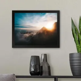 GADGETS WRAP Printed Photo Frame Matte Painting for Home Office Studio Living Room Decoration (11x9inch Black Framed) - Sunrise View From Mountains Fog