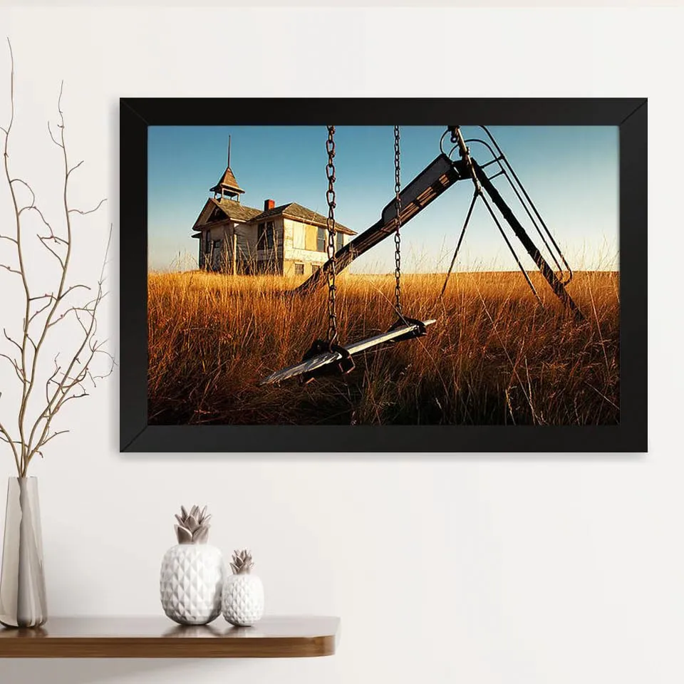 GADGETS WRAP Printed Photo Frame Matte Painting for Home Office Studio Living Room Decoration (14x11inch Black Framed) - Old Savoy Schoolhouse Print