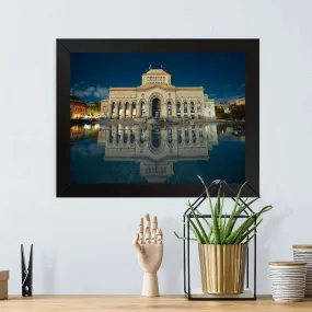 GADGETS WRAP Printed Photo Frame Matte Painting for Home Office Studio Living Room Decoration (17x11inch Black Framed) - Armenia Yerevan Building Reflection In Water Hayk Barseghyans