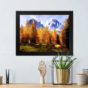 GADGETS WRAP Printed Photo Frame Matte Painting for Home Office Studio Living Room Decoration (17x11inch Black Framed) - Autumn Trees & Mountains Scenery