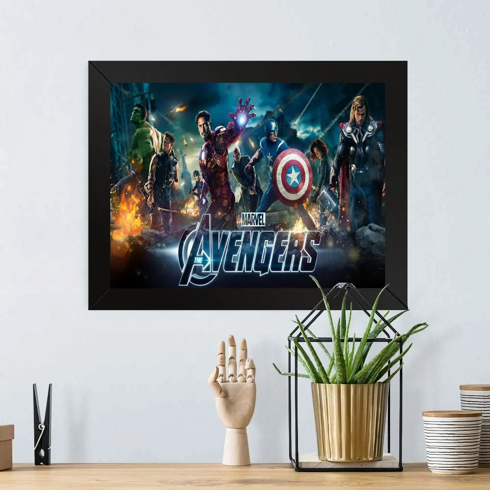 GADGETS WRAP Printed Photo Frame Matte Painting for Home Office Studio Living Room Decoration (17x11inch Black Framed) - Avenger Team