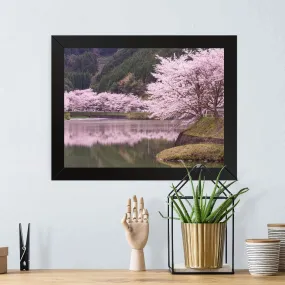 GADGETS WRAP Printed Photo Frame Matte Painting for Home Office Studio Living Room Decoration (17x11inch Black Framed) - Blossom Trees Along River