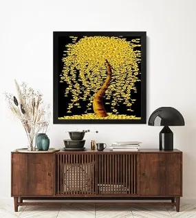 GADGETS WRAP Printed Photo Frame Matte Painting for Home Office Studio Living Room Decoration (17x17inch Black Framed) - Golden Coins Tree