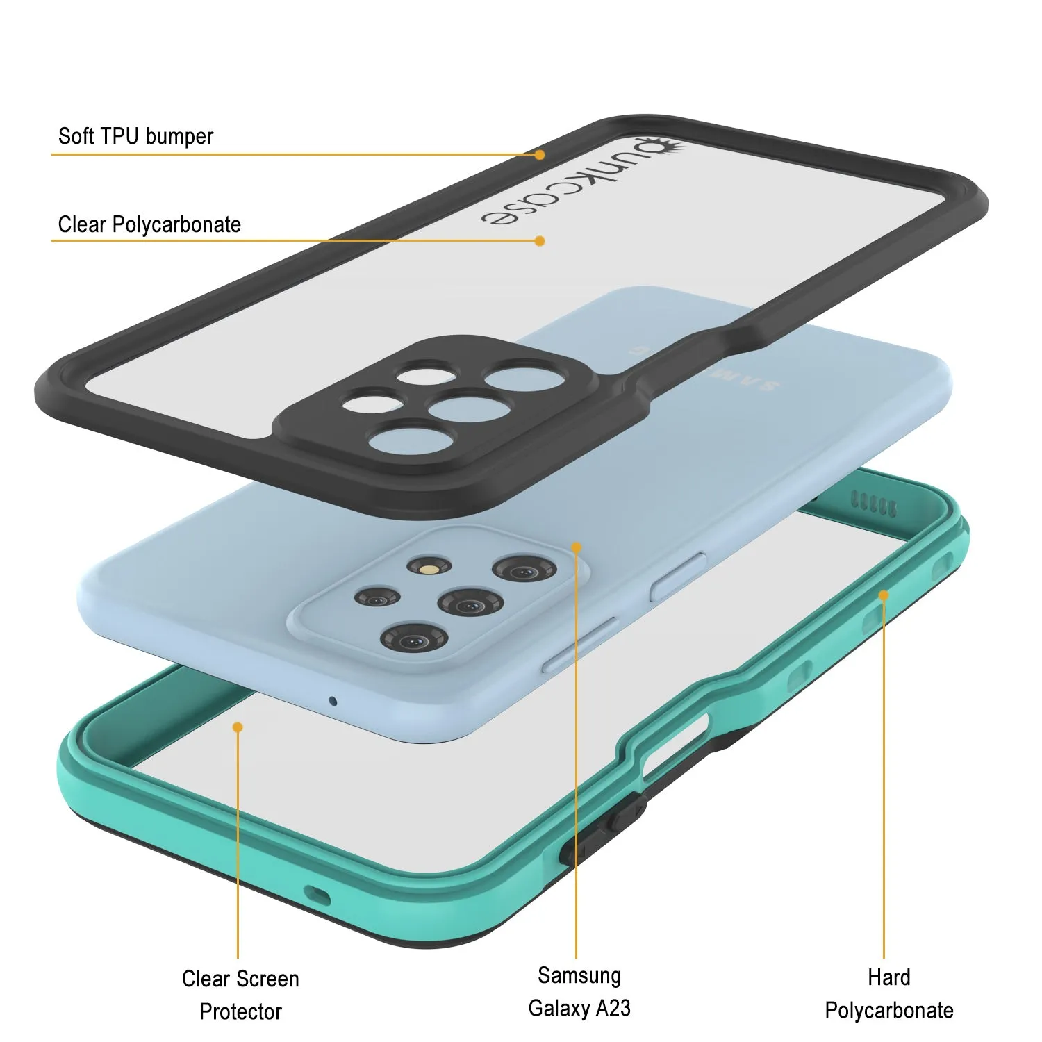 Galaxy A23 Waterproof Case PunkCase StudStar Teal Thin 6.6ft Underwater IP68 Shock/Snow Proof