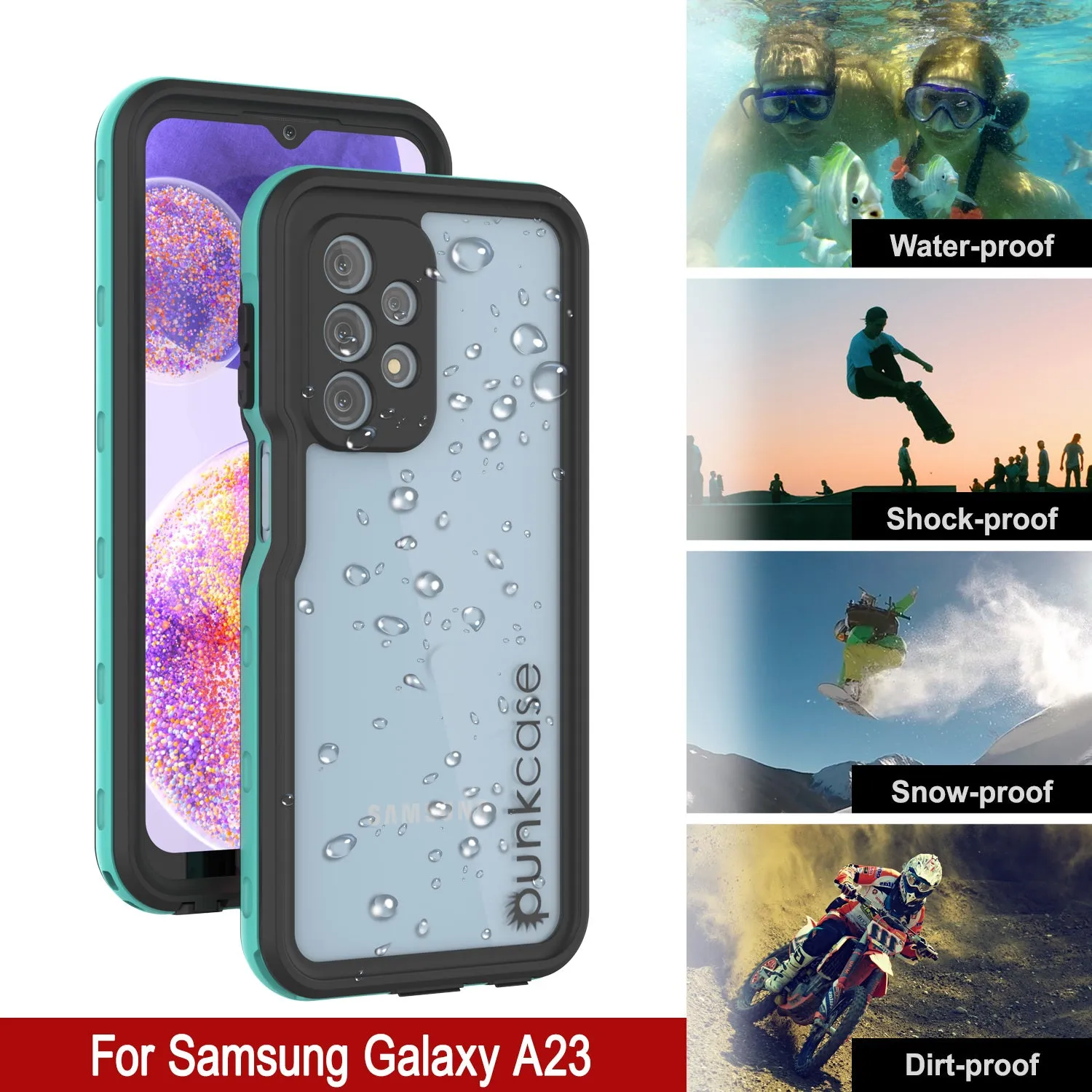 Galaxy A23 Waterproof Case PunkCase StudStar Teal Thin 6.6ft Underwater IP68 Shock/Snow Proof