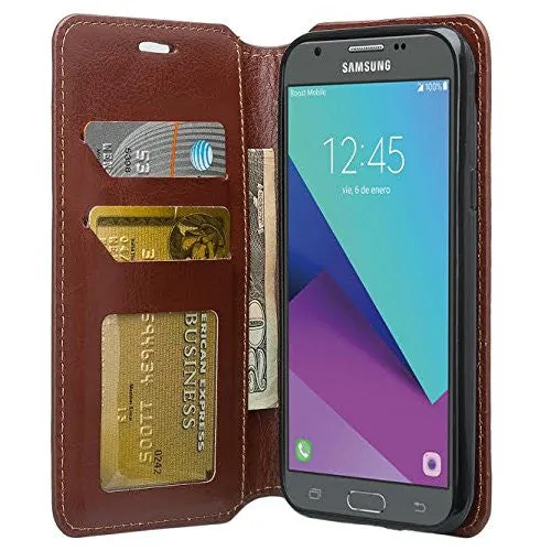 Galaxy J3 Emerge Case, Magnetic Fold[Kickstand] Pu Leather Wallet Case with ID & Credit Card Slots for Samsung Galaxy J3 Emerge - Brown