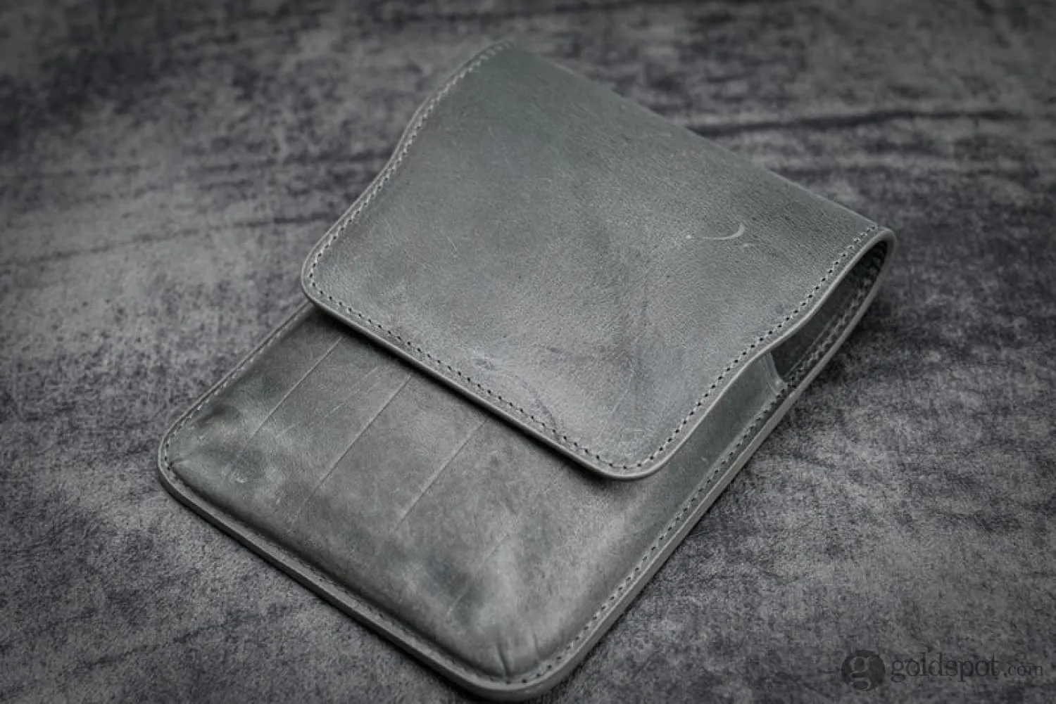 Galen Leather Five Slot Flap Pen Case in Crazy Horse Smokey Grey