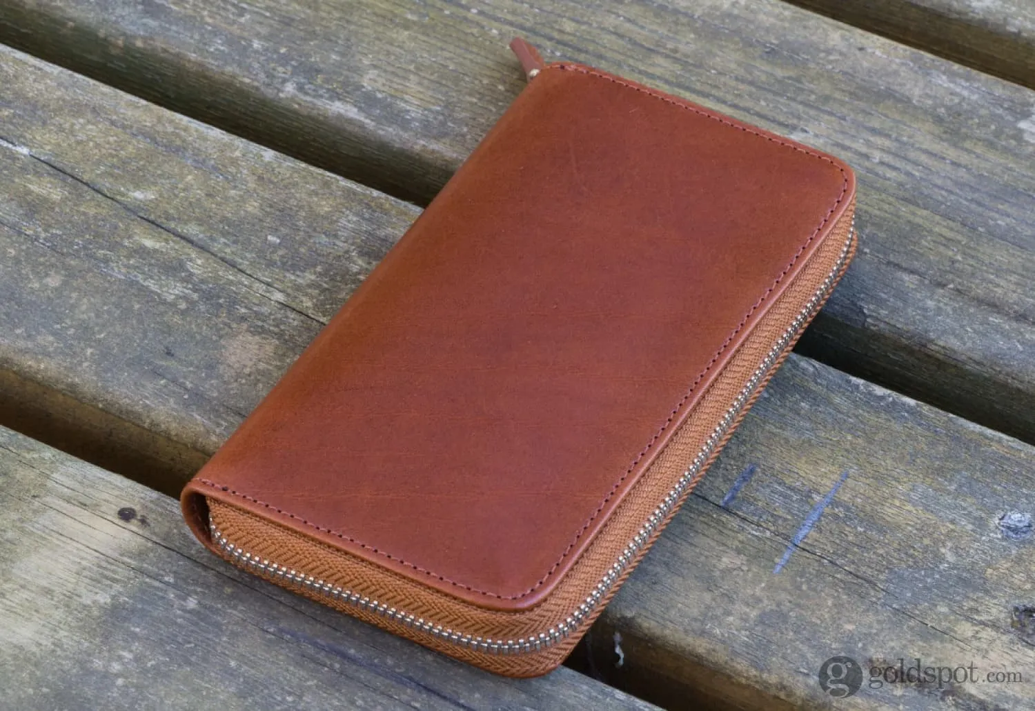 Galen Leather Zippered Three Pen Case in Brown