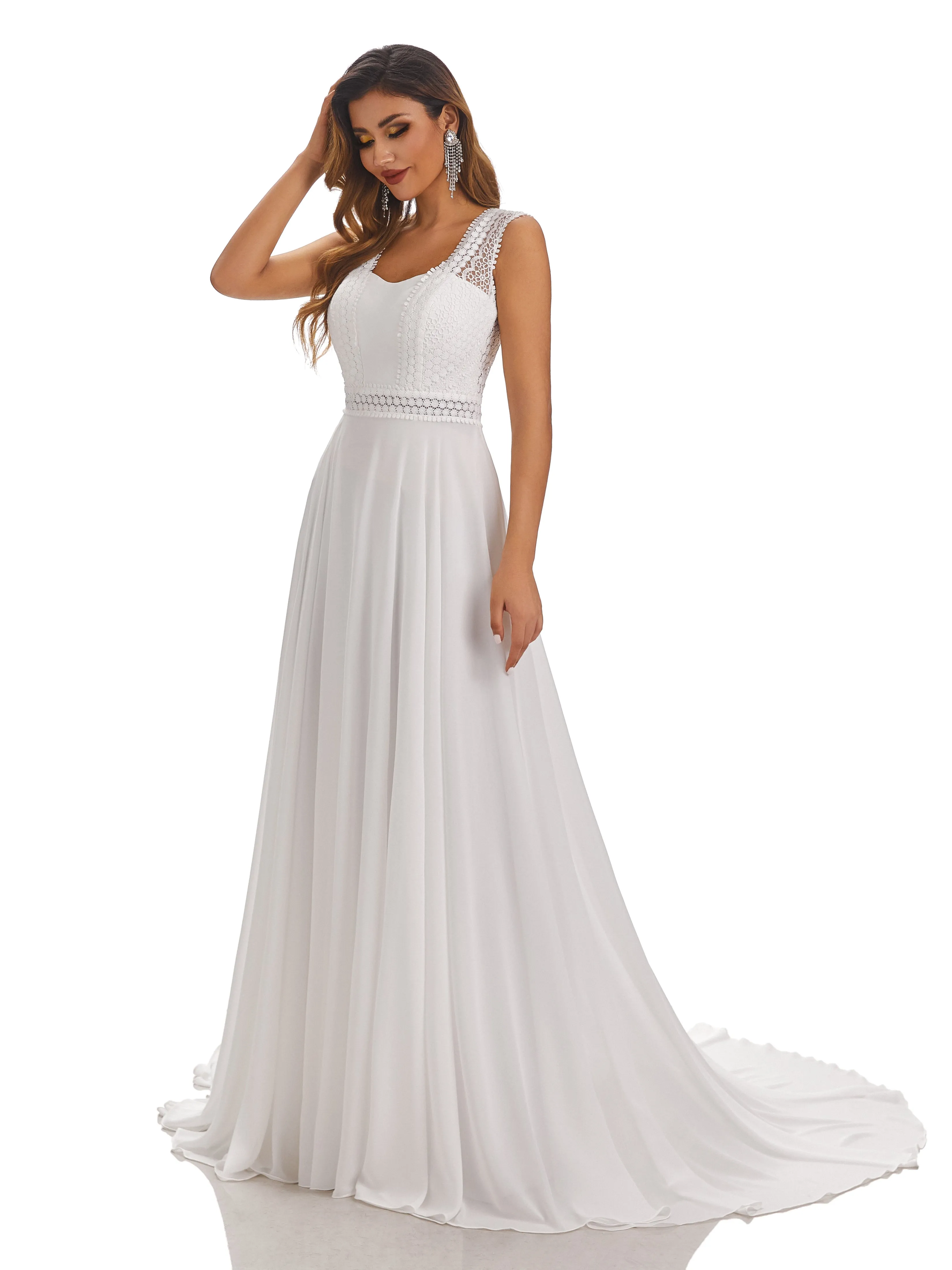 Gemma Simple Sleeveless Chiffon Wedding Dress With Lace