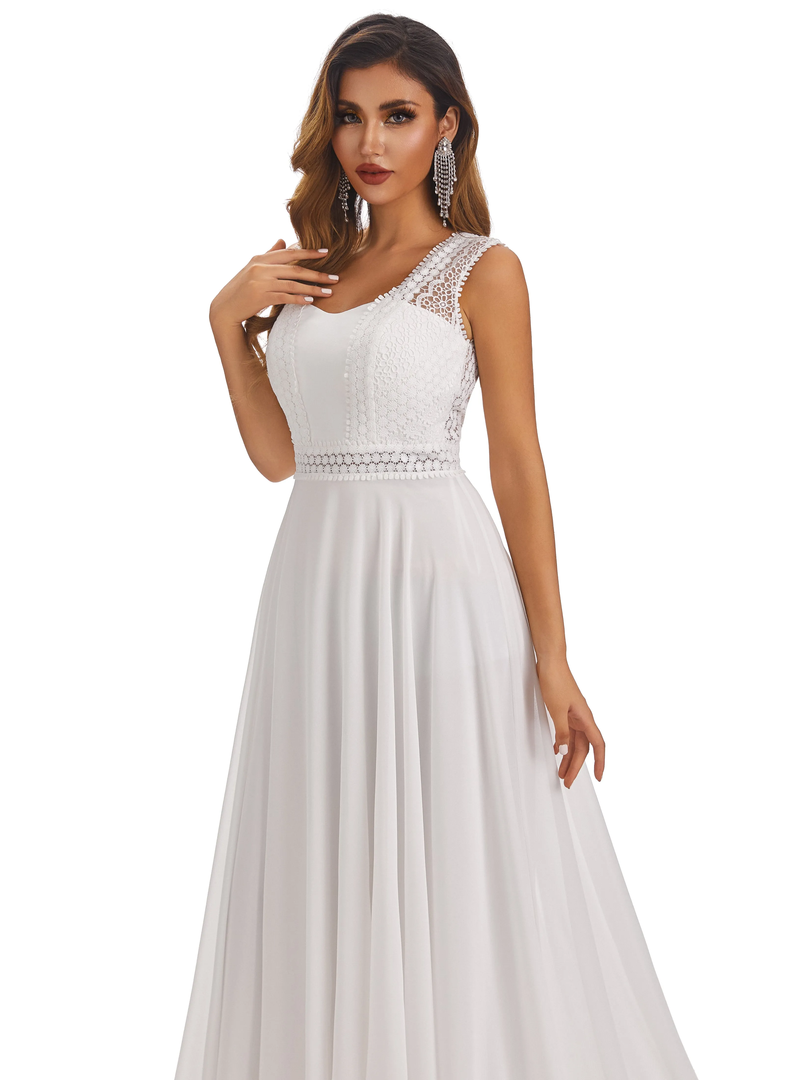 Gemma Simple Sleeveless Chiffon Wedding Dress With Lace