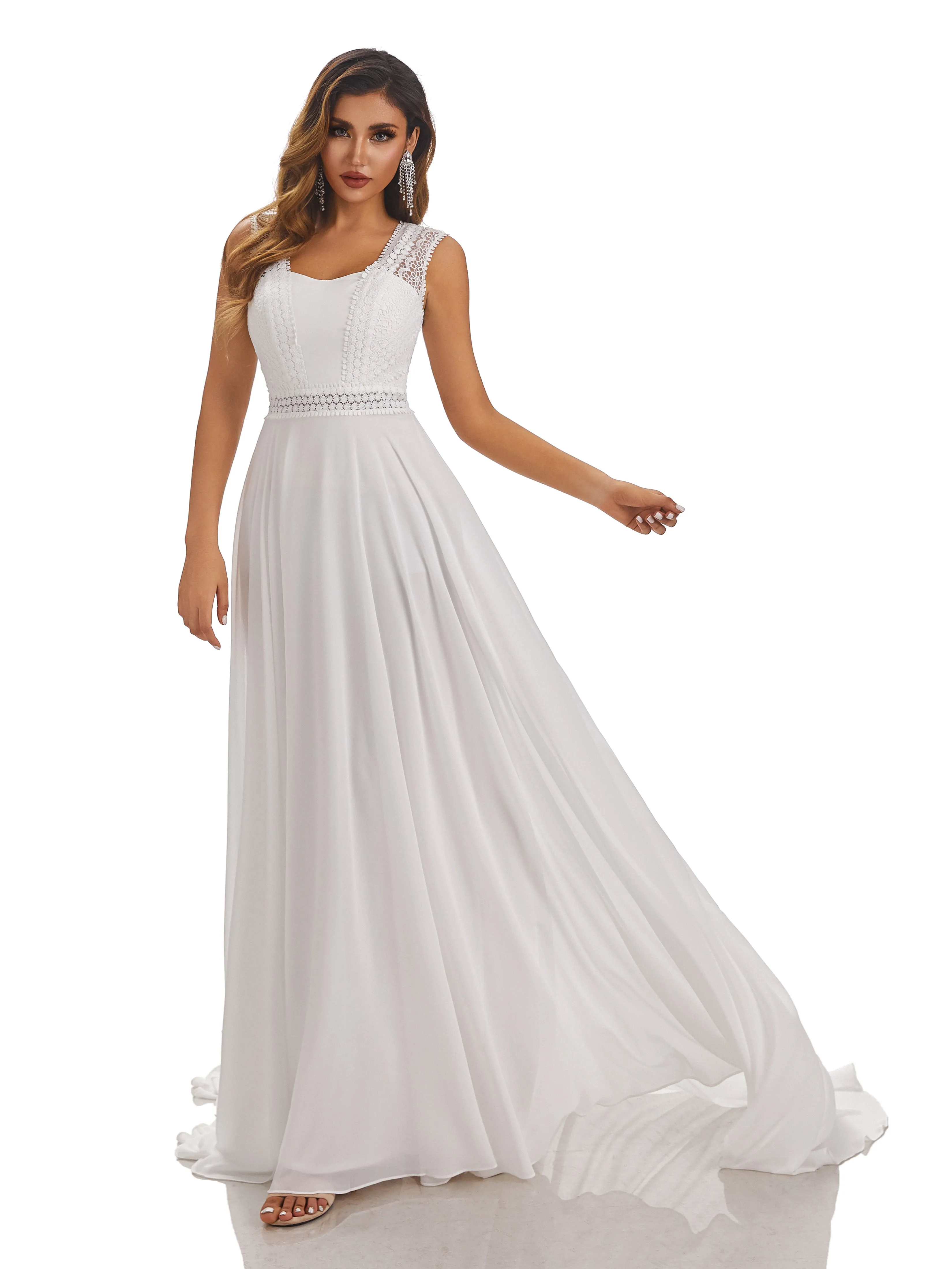 Gemma Simple Sleeveless Chiffon Wedding Dress With Lace