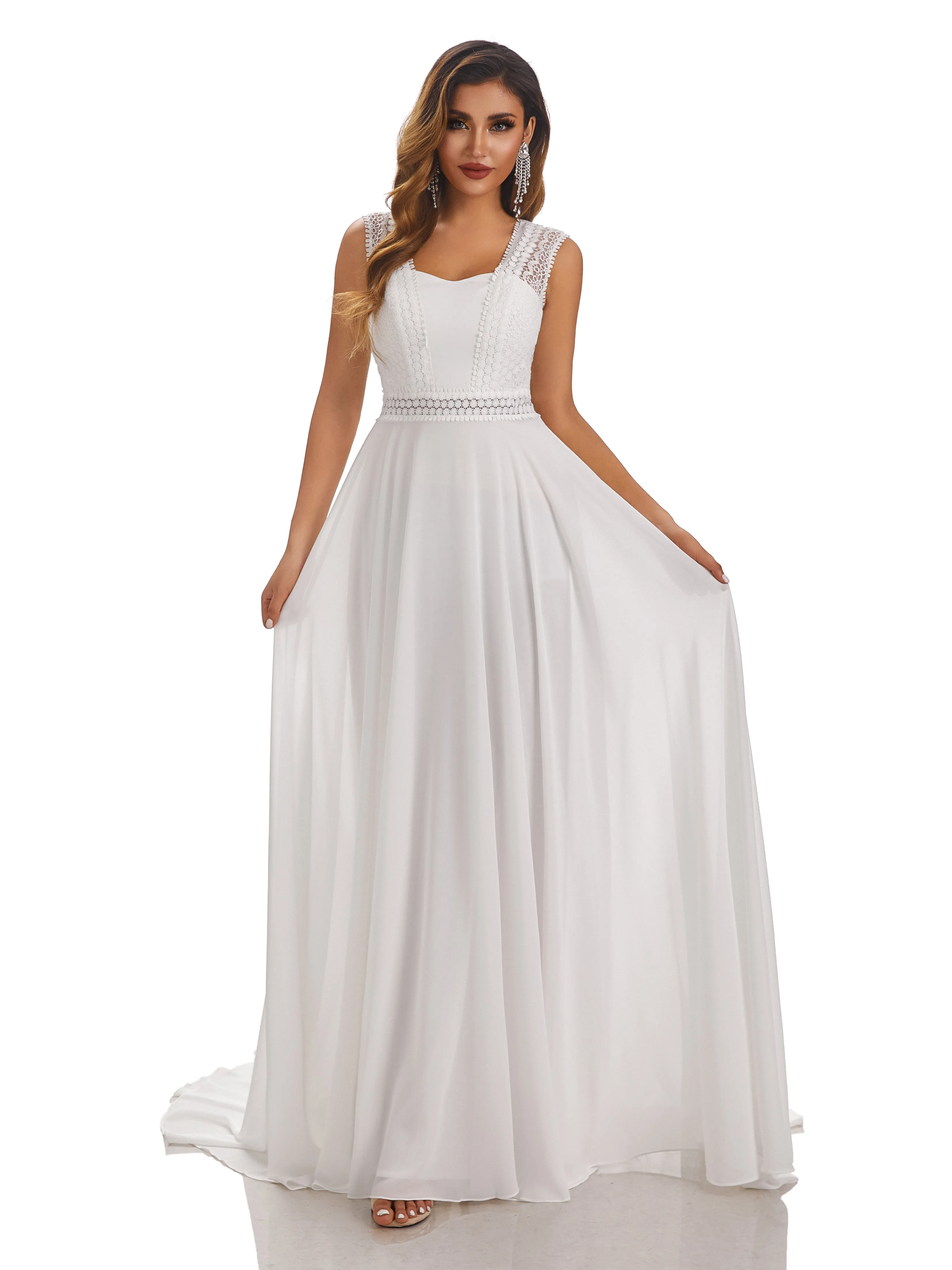 Gemma Simple Sleeveless Chiffon Wedding Dress With Lace