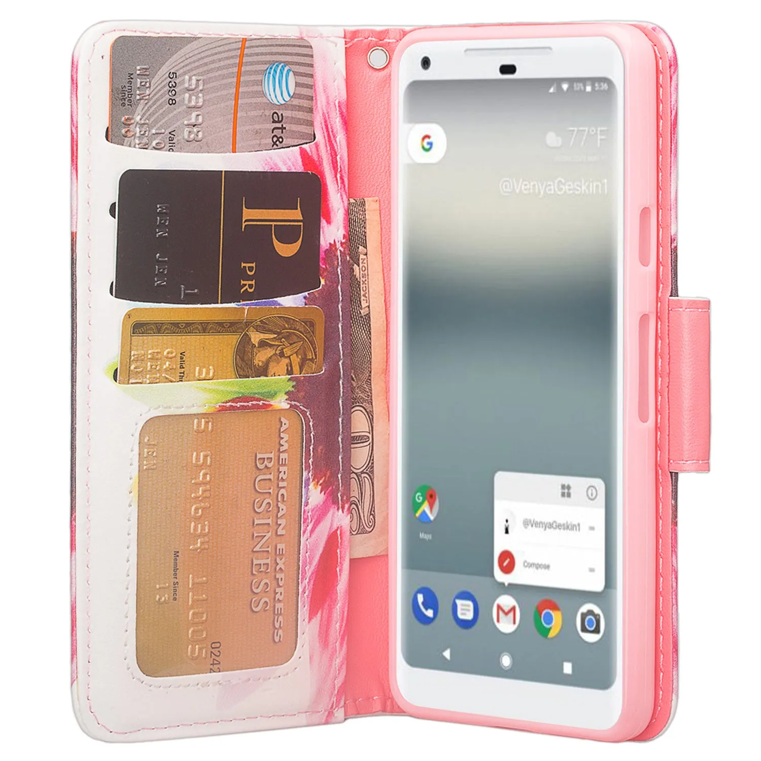 Google Pixel 2 XL Case, Pixel 2 XL Case, Slim Flip Folio [Kickstand] Pu Leather Wallet Case with ID & Card Slots & Pocket   Wrist Strap - Vivid Sunflower