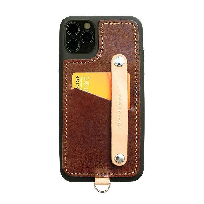 Handmade Black Leather iPhone 11 Pro Case with Card Holder CONTRAST COLOR iPhone 11 Leather Case