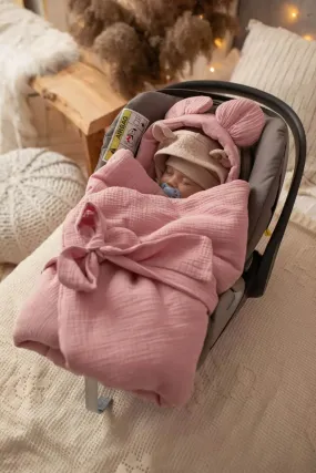 Handmade Car Seat Blanket - 100% Muslin Cotton - Pink