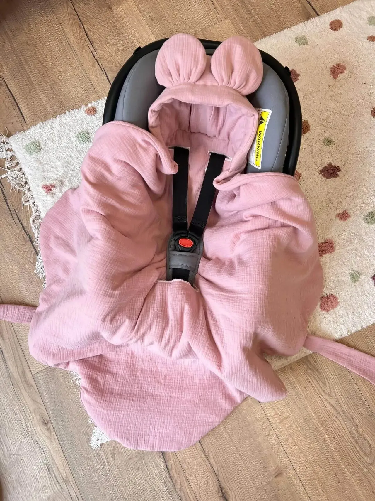 Handmade Car Seat Blanket - 100% Muslin Cotton - Pink