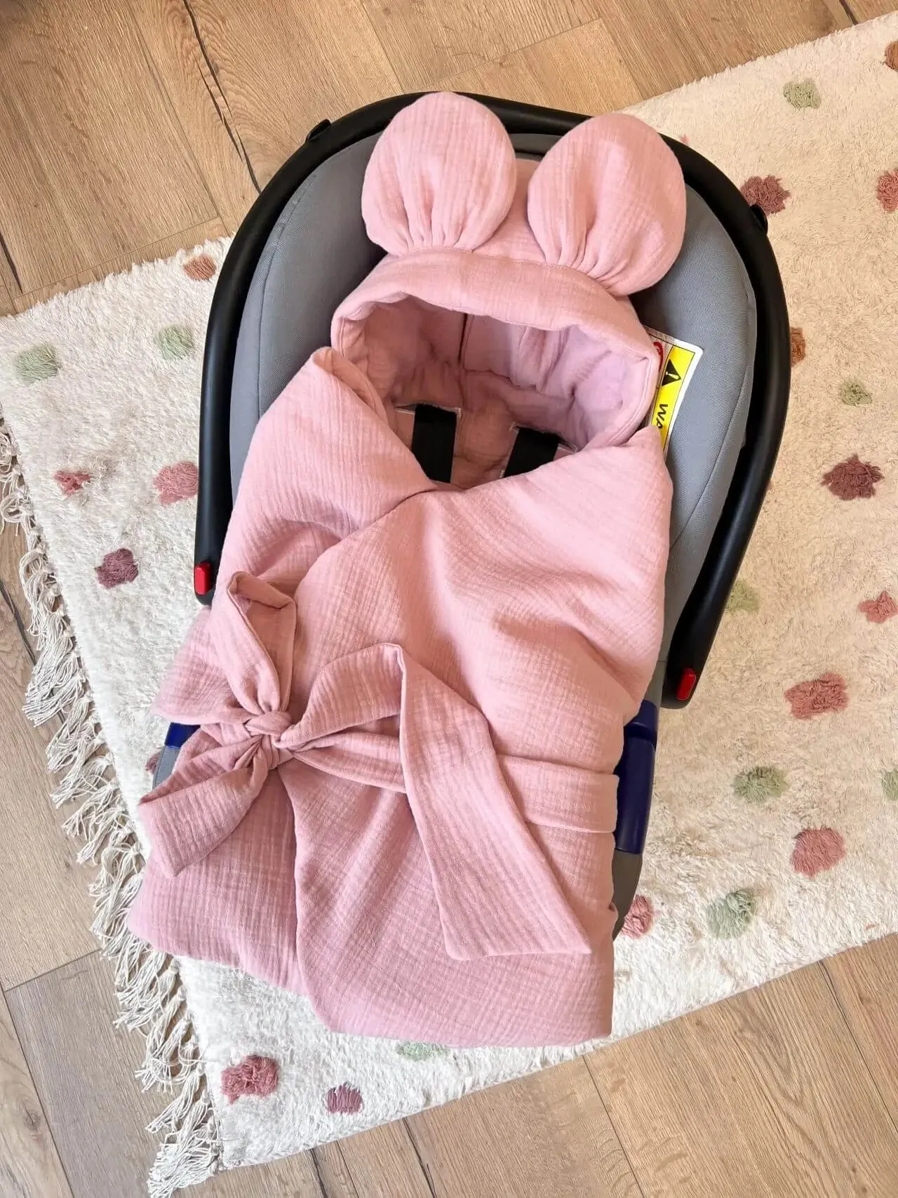 Handmade Car Seat Blanket - 100% Muslin Cotton - Pink